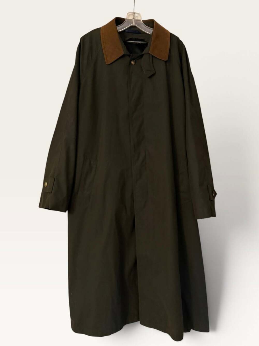 VTG Chaps Ralph Lauren Microfiber Trench Coat 48R Brown Suede Collar Wool EUC